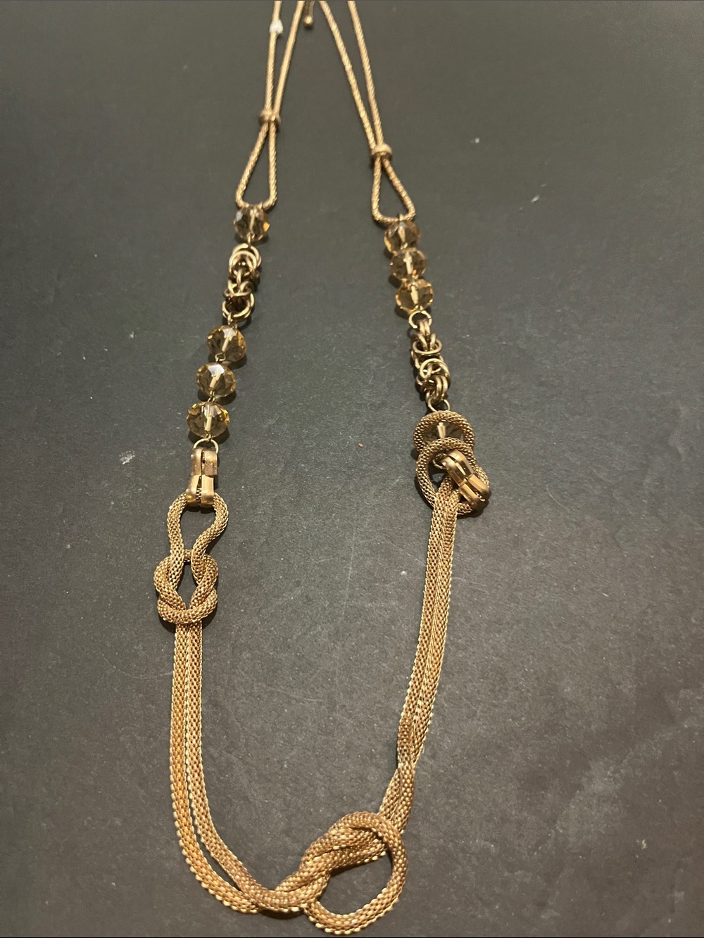 Gold-tone Knot & Chain Long Necklace with Bead Accents